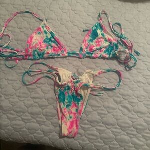 Beach Bunny Pink and Teal Bikini Top